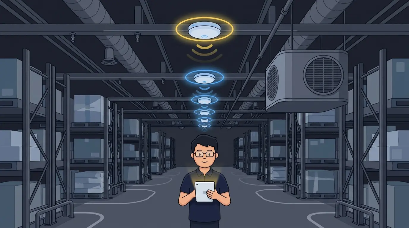 In a warehouse ceiling packed with structure, ducting and industrial air conditioning, our on-site validation step is what turned a clean model into an installable design.